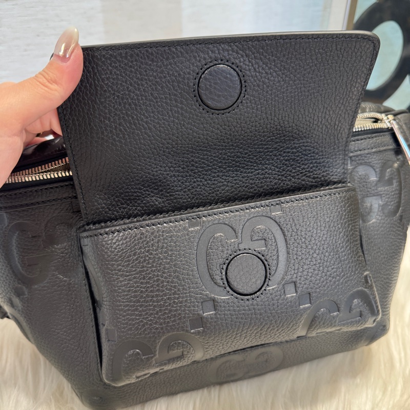 Gucci 黑牛皮超級雙G大號胸腰包 離櫃品❤️-6