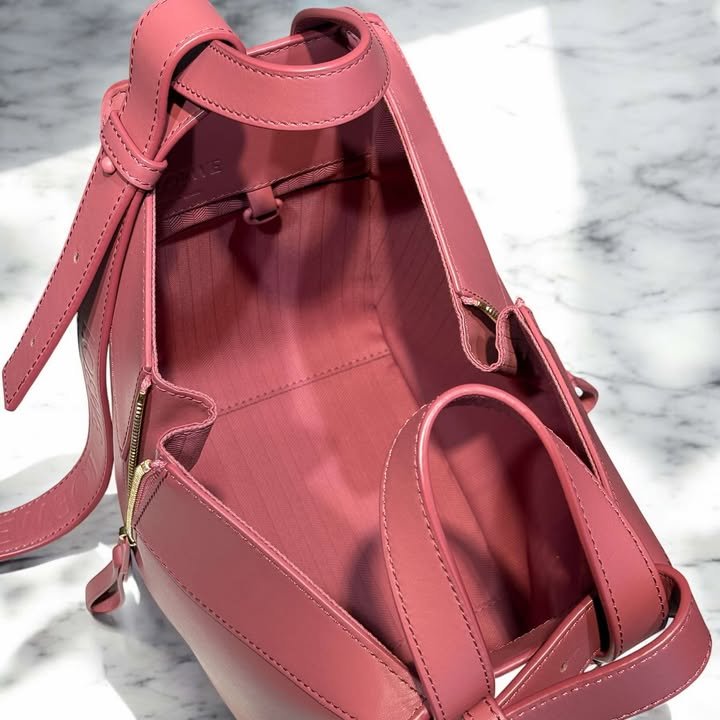 LOEWE緞面小牛皮吊床/玫紅色-5