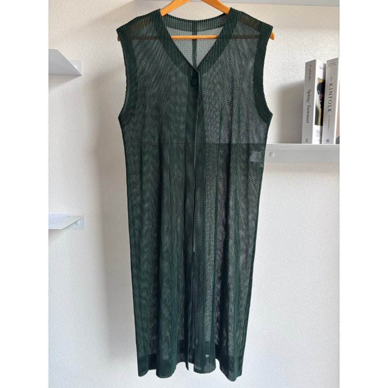 PLEATS PLEASE ISSEY MIYAKE 三宅一生PP 松綠色網狀長版背心罩衫3號-0