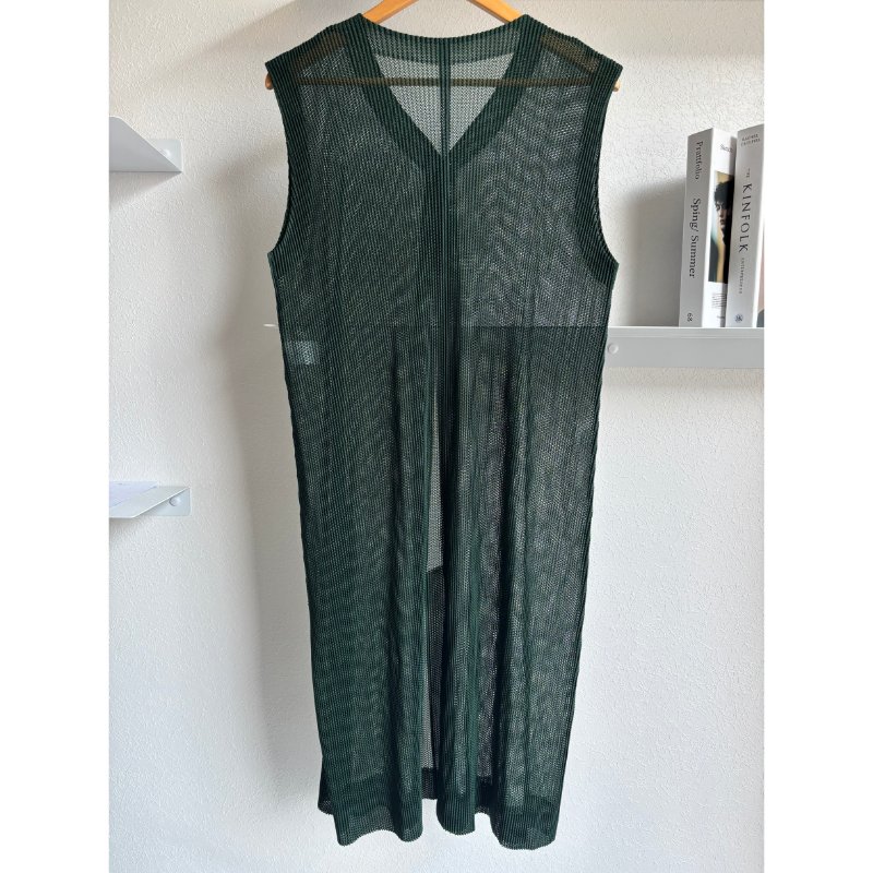 PLEATS PLEASE ISSEY MIYAKE 三宅一生PP 松綠色網狀長版背心罩衫3號-1