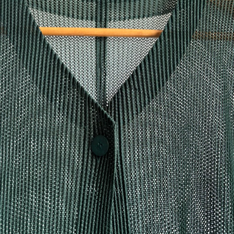 PLEATS PLEASE ISSEY MIYAKE 三宅一生PP 松綠色網狀長版背心罩衫3號-3