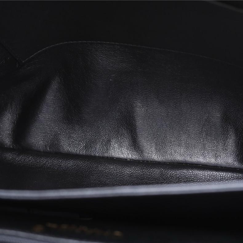 CHANEL(香奈兒) 中古 黑金牛郵差包 黑色 荔枝 5開-4
