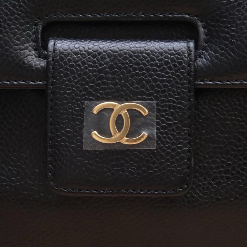 CHANEL(香奈兒) 中古 黑金牛郵差包 黑色 荔枝 5開-5