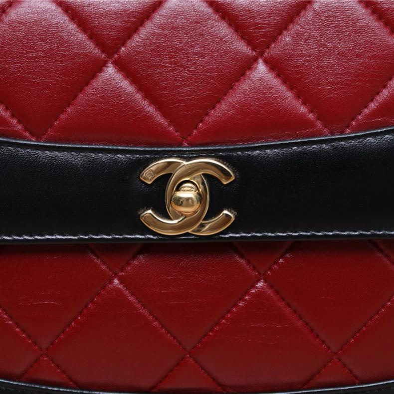 CHANEL(香奈兒) 中古 拼色CF單肩包 紅色  6開-5