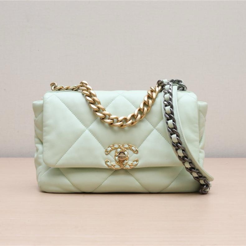 CHANEL(香奈兒) 19BAG 口蓋包 小號 26cm 薄荷綠 晶片開 金扣-0