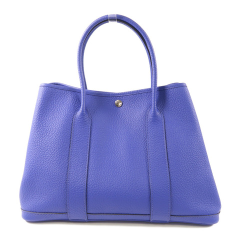 HERMES Negonda皮革Garden Party PM銀扣手挽袋皮革Garden Party PM銀扣手挽袋Bleu Electrique