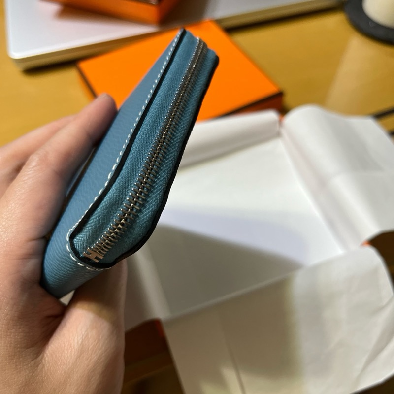Hermes 絲巾短夾 牛仔藍-1