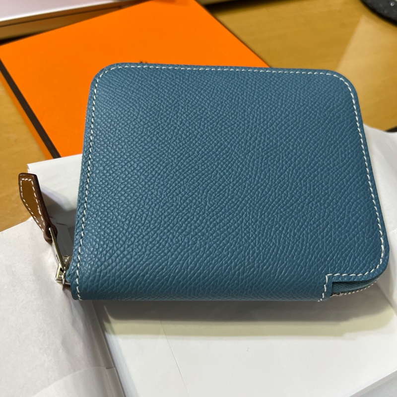 Hermes 絲巾短夾 牛仔藍-6