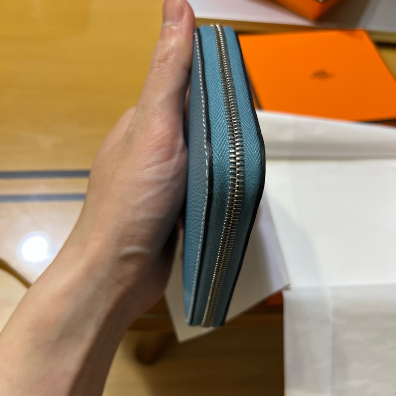 Hermes 絲巾短夾 牛仔藍-10