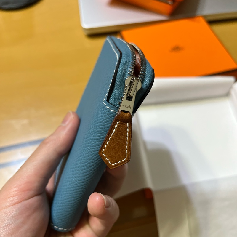 Hermes 絲巾短夾 牛仔藍-12