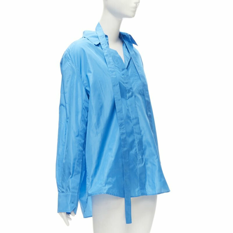 VALENTINO 2022 Runway blue silk tafetta relaxed neck tie oversized shirt IT38 XS-2