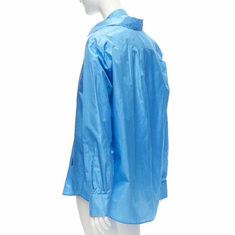 VALENTINO 2022 Runway blue silk tafetta relaxed neck tie oversized shirt IT38 XS-4