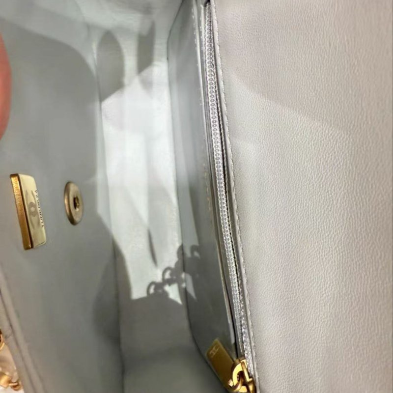 CHANEL 23s方胖子砝瑯鏈條包 藍灰色17*13cm  98新配件塵袋-3