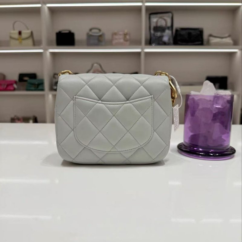 CHANEL 23s方胖子砝瑯鏈條包 藍灰色17*13cm  98新配件塵袋-5