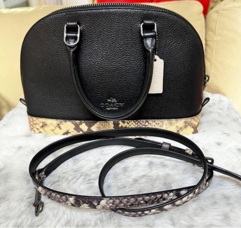 Coach 馬車系黑色皮製獸紋斜背/手提包-0