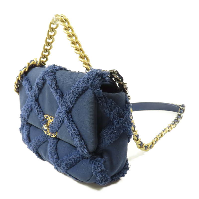 CHANEL 帆布Chanel 19金扣鏈帶手挽肩背兩用袋-2
