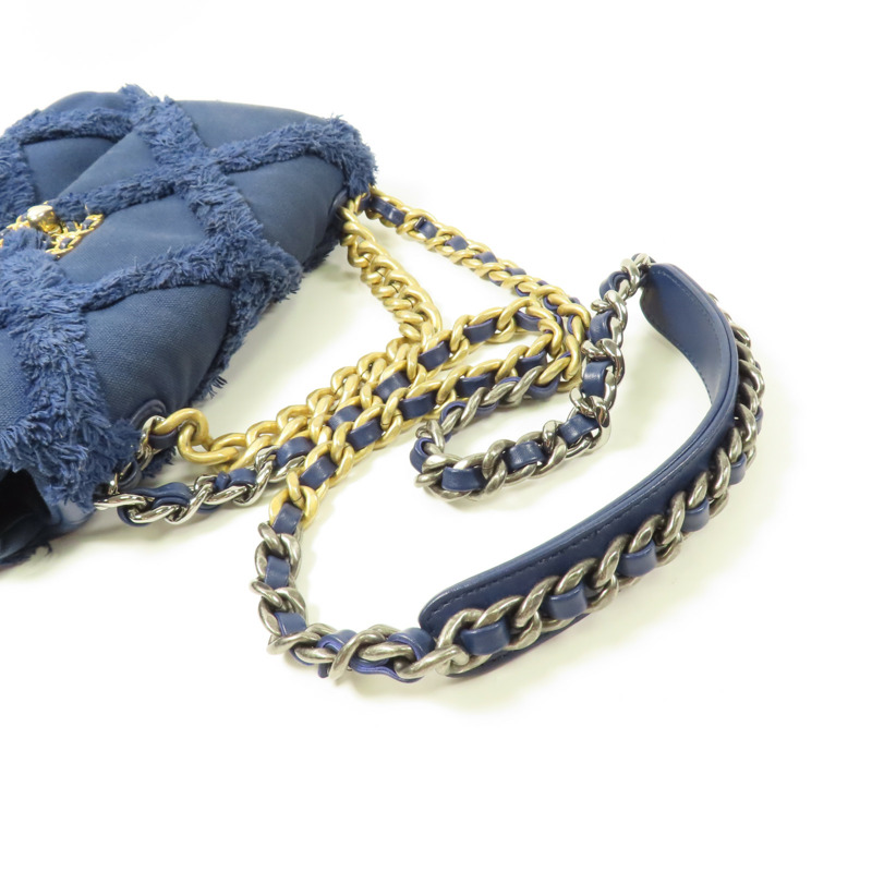 CHANEL 帆布Chanel 19金扣鏈帶手挽肩背兩用袋-6