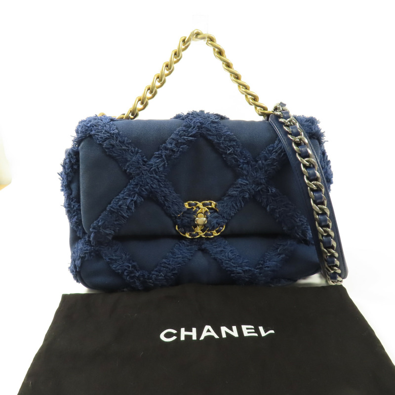CHANEL 帆布Chanel 19金扣鏈帶手挽肩背兩用袋-8