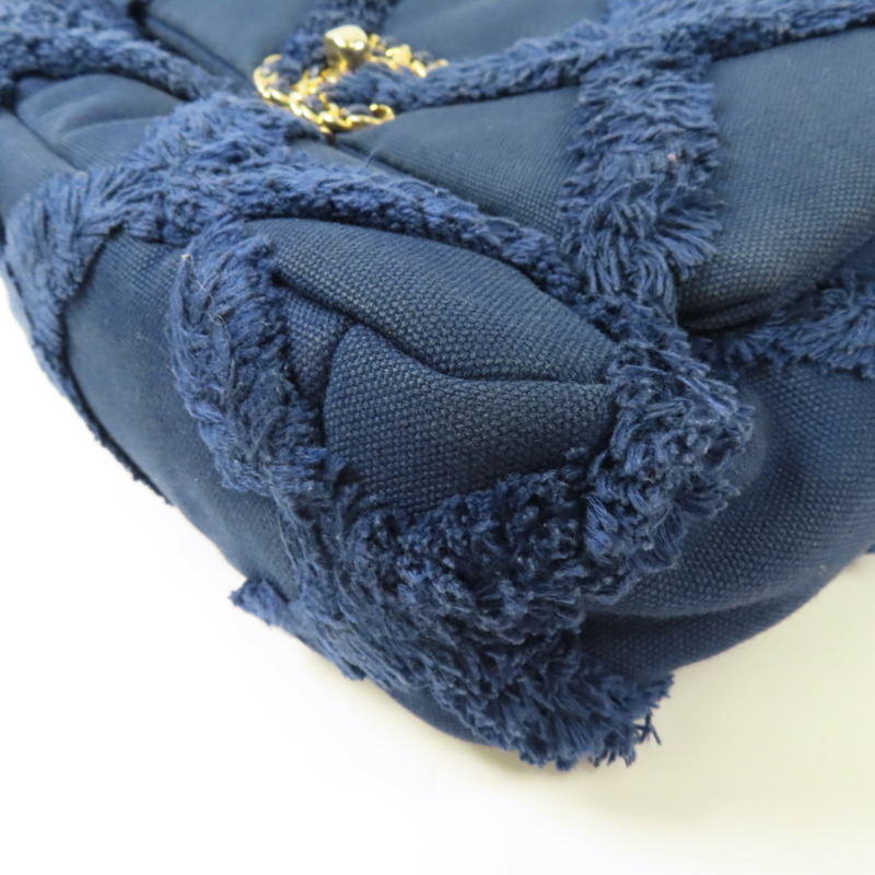 CHANEL 帆布Chanel 19金扣鏈帶手挽肩背兩用袋-10