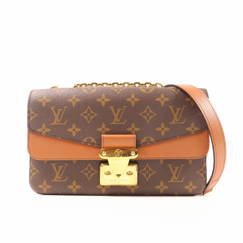 LOUIS VUITTON Monogram Marceau金扣鏈帶肩背袋棕色-0