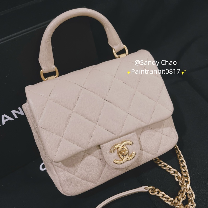ෆ Chanel 粉米色手把方胖 🌸2023芯片款-8