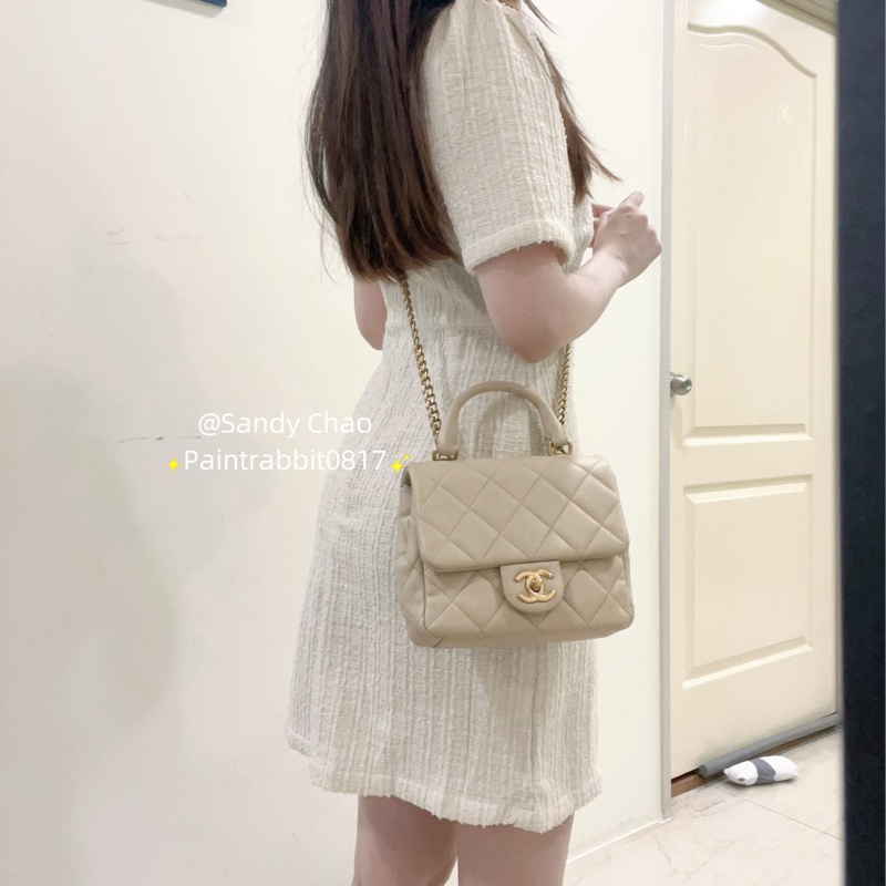 ෆ Chanel 粉米色手把方胖 🌸2023芯片款-0