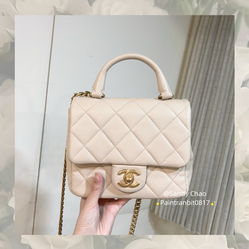 ෆ Chanel 粉米色手把方胖 🌸2023芯片款-2