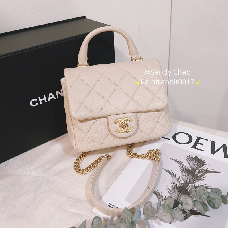 ෆ Chanel 粉米色手把方胖 🌸2023芯片款-3