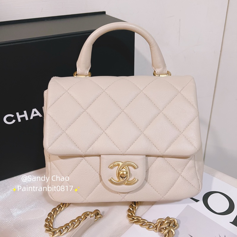 ෆ Chanel 粉米色手把方胖 🌸2023芯片款-4