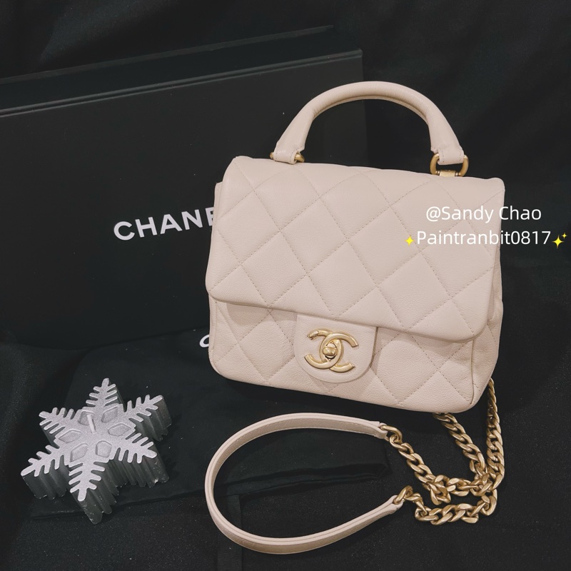 ෆ Chanel 粉米色手把方胖 🌸2023芯片款-5