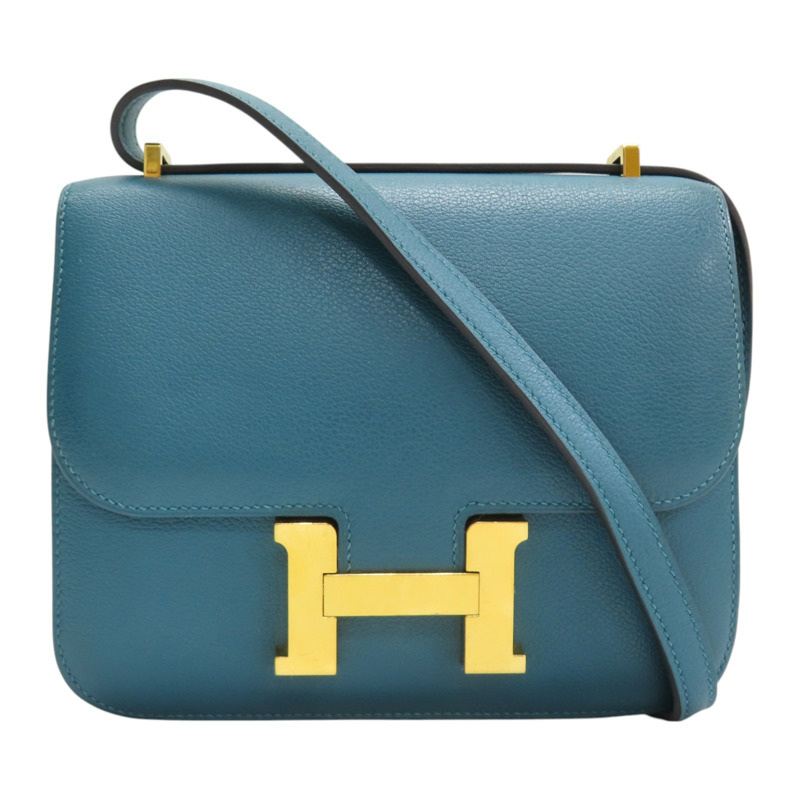 孔雀綠 Evercolor 牛皮 Constance 19 康康包 肩背包 U刻 金扣【HERMES 愛馬仕】-0