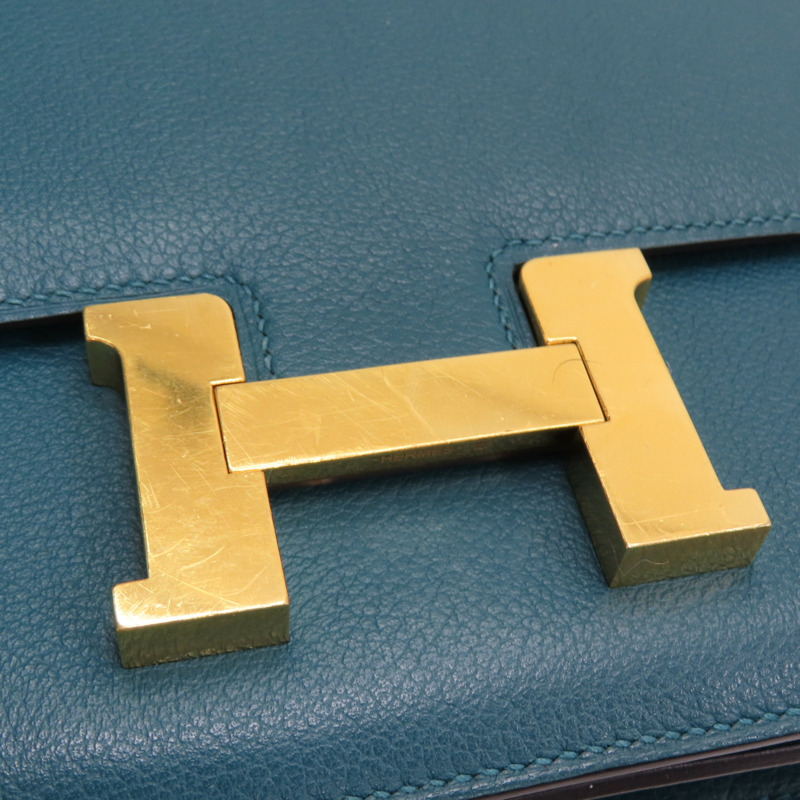 孔雀綠 Evercolor 牛皮 Constance 19 康康包 肩背包 U刻 金扣【HERMES 愛馬仕】-16