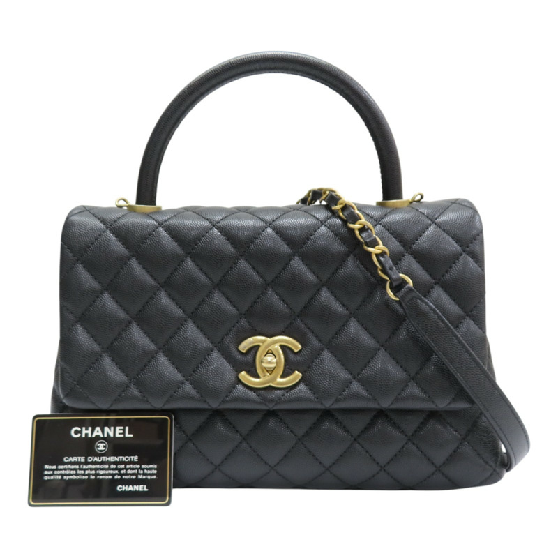 黑色菱格紋皮革鏈帶CoCo肩背A92991-8