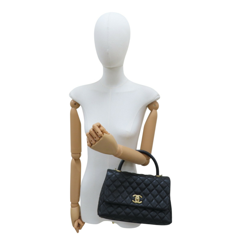 黑色菱格紋皮革鏈帶CoCo肩背A92991-9