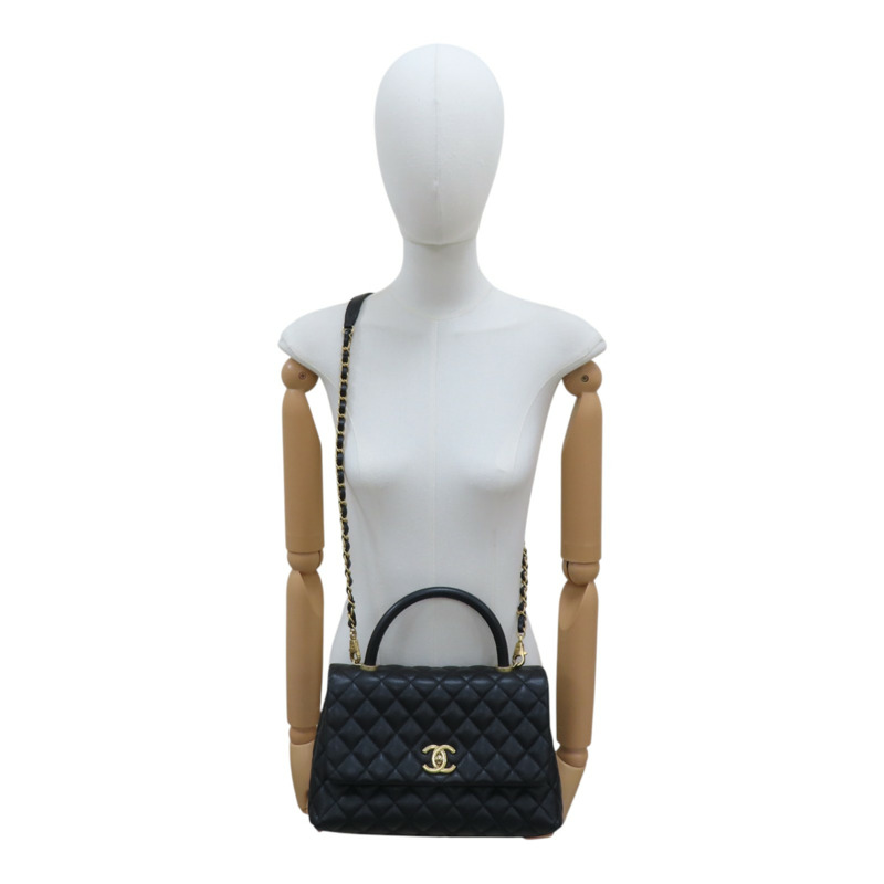 黑色菱格紋皮革鏈帶CoCo肩背A92991-10