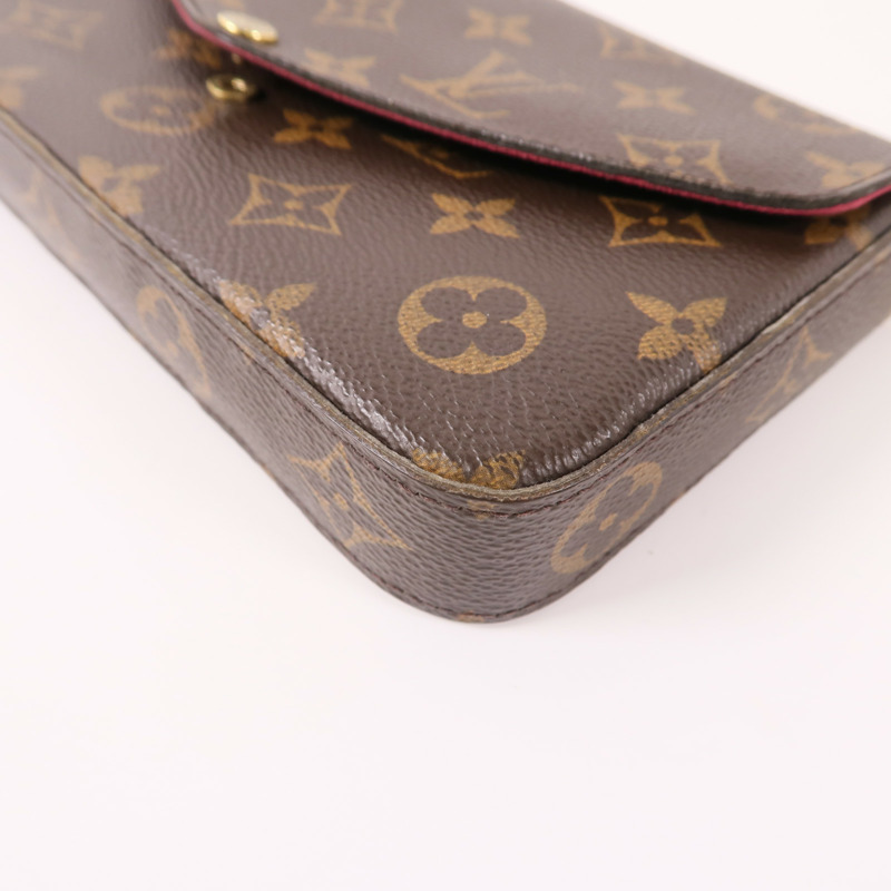 LOUIS VUITTON Monogram Pochette Felicie金扣鏈帶肩背袋棕色-14