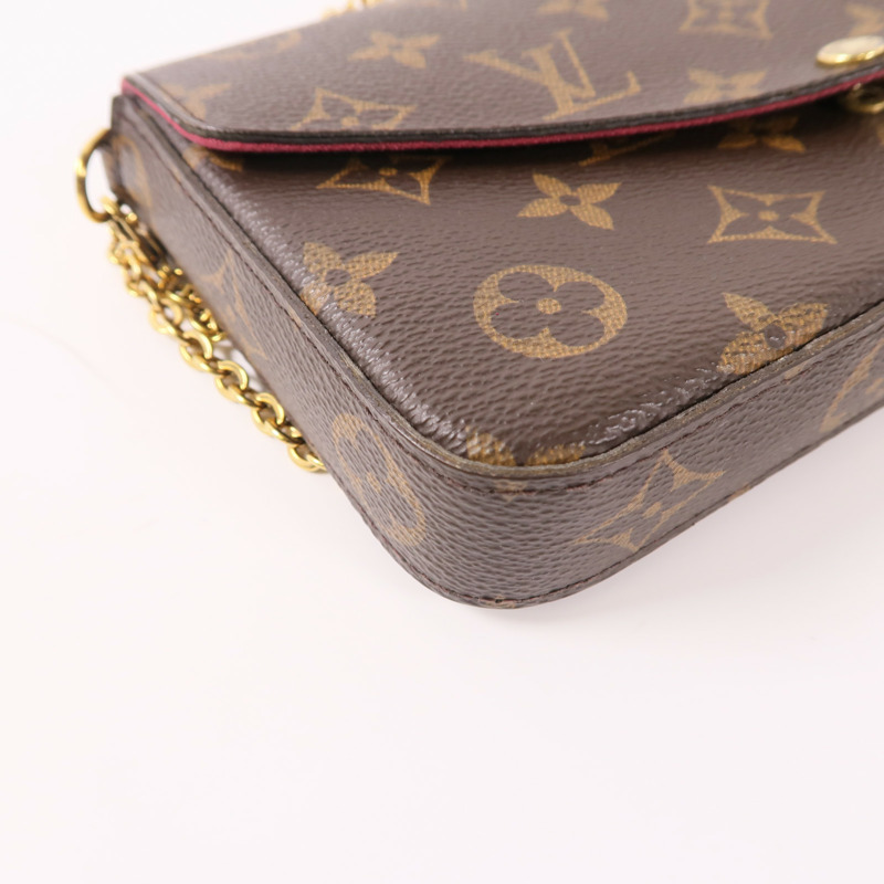 LOUIS VUITTON Monogram Pochette Felicie金扣鏈帶肩背袋棕色-15