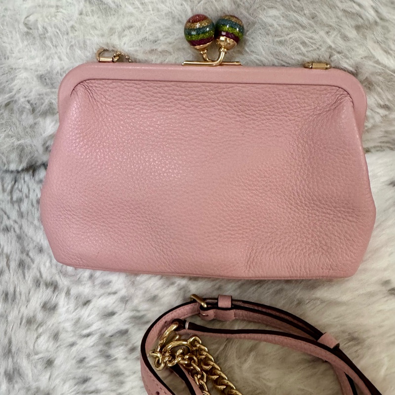Coach 皮製粉紅色小可愛珠扣口金斜背包-3