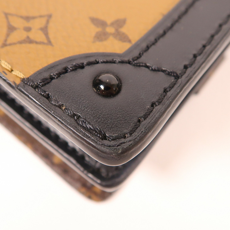LOUIS VUITTON Monogram Reverse Trunk Clutch金扣肩背袋棕色-5