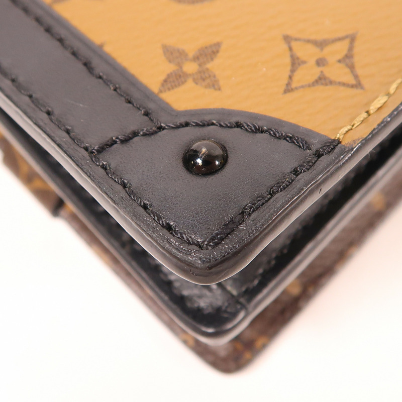 LOUIS VUITTON Monogram Reverse Trunk Clutch金扣肩背袋棕色-6