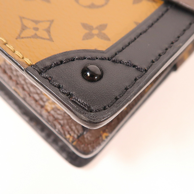 LOUIS VUITTON Monogram Reverse Trunk Clutch金扣肩背袋棕色-7