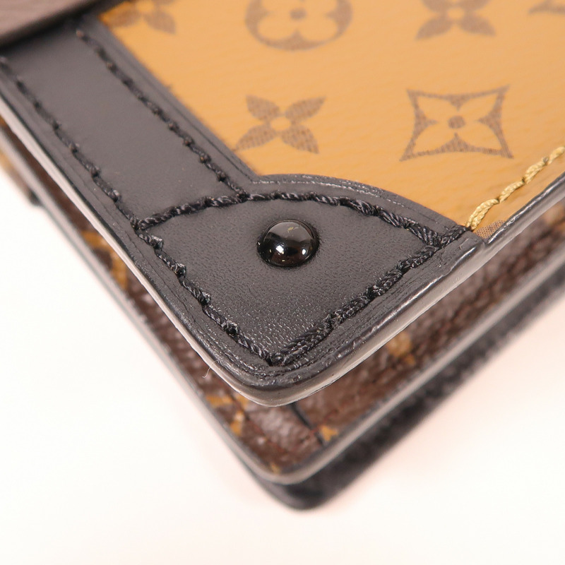 LOUIS VUITTON Monogram Reverse Trunk Clutch金扣肩背袋棕色-8