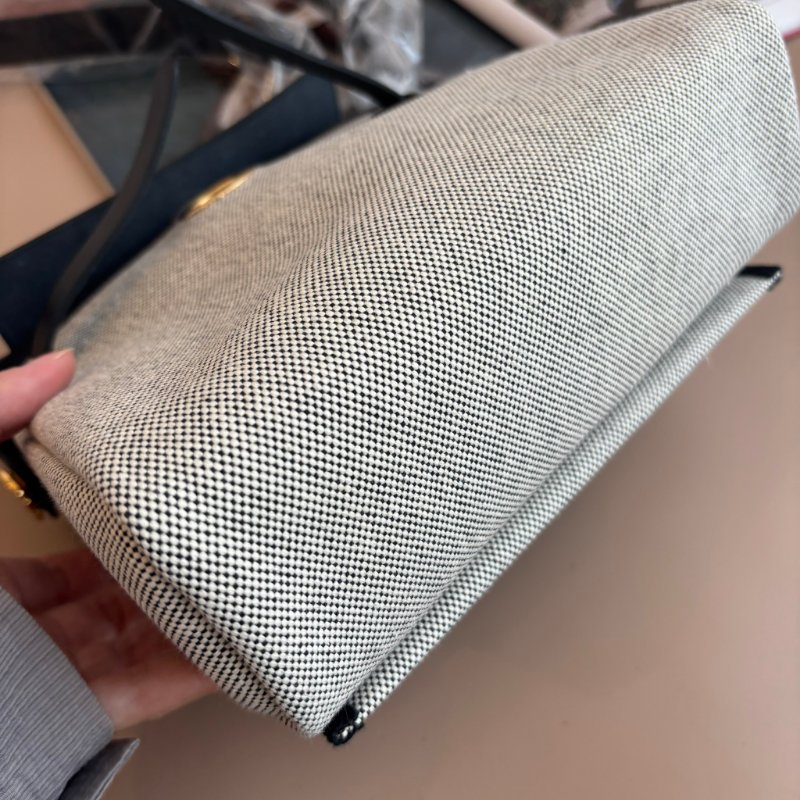 ::HERMES:: 愛馬仕 W刻MINI HERBAG 帆布黑皮革金釦斜背包-9