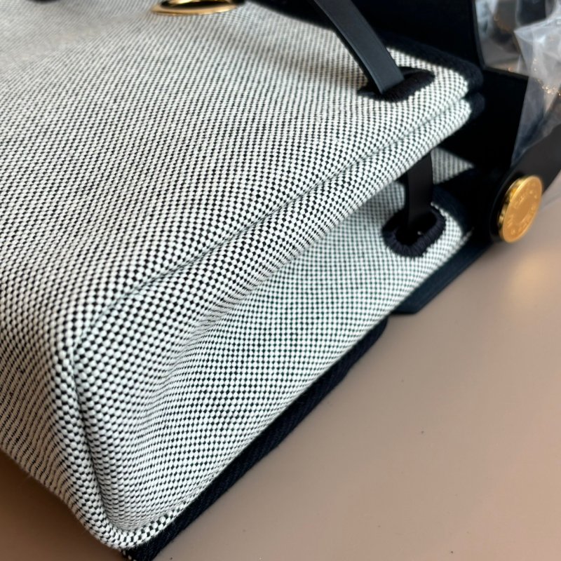 ::HERMES:: 愛馬仕 W刻MINI HERBAG 帆布黑皮革金釦斜背包-12