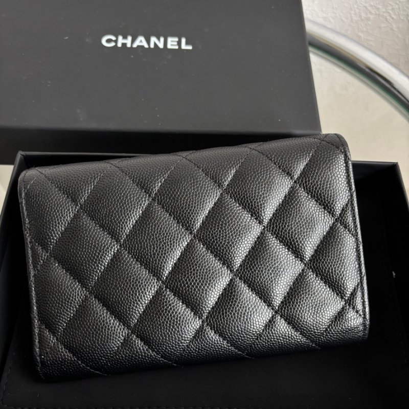 ::CHANEL:: AP3714 19系列 黑白雙C 黑色荔枝皮革中夾-1