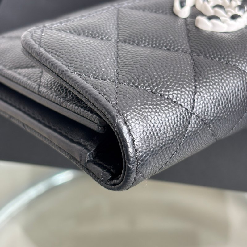 ::CHANEL:: AP3714 19系列 黑白雙C 黑色荔枝皮革中夾-5