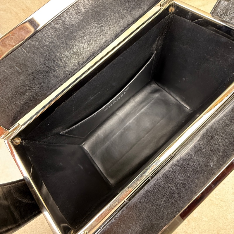 中古Chanel 黑色溙皮菱格小盒子手提袋-4