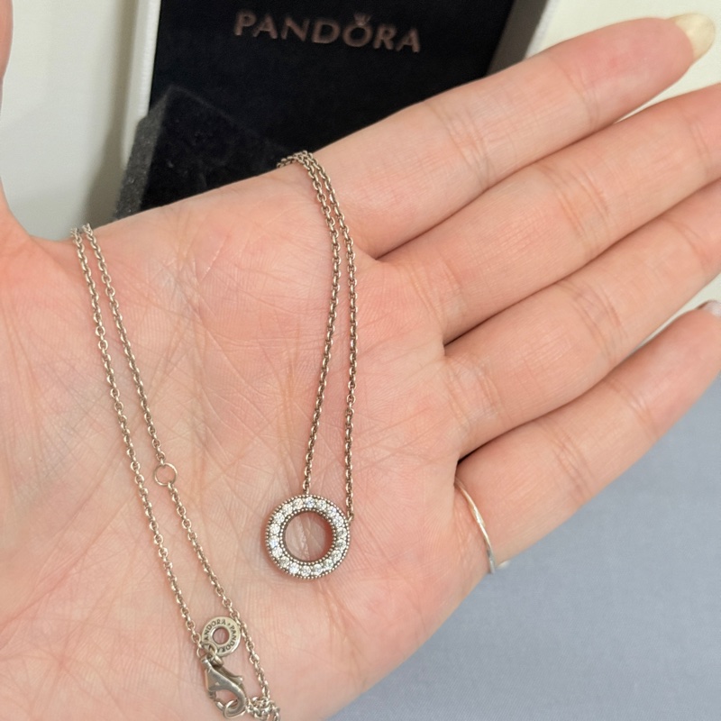 Pandora Logo 密鑲圓形吊墜短項鏈-7