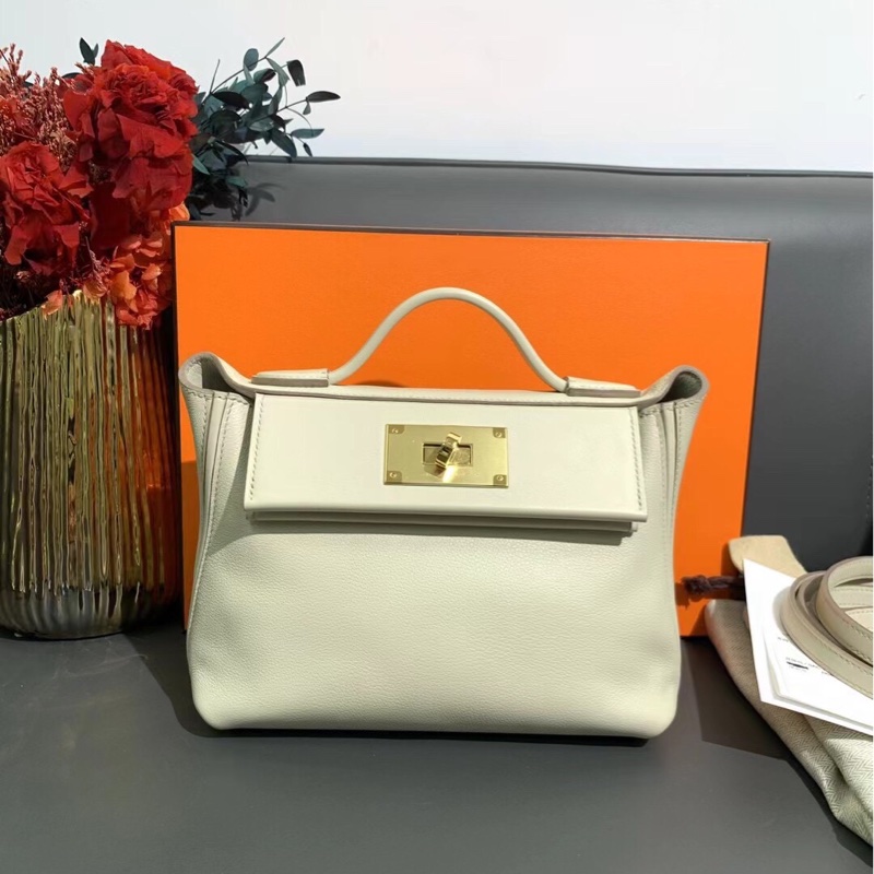 Hermes愛馬仕2424mini水泥灰金扣tc皮B刻-0