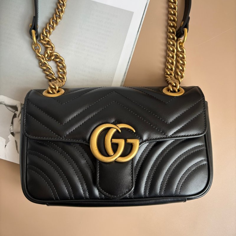 限時出清特價 ::GUCCI:: 446744 黑色MARMONT 22金鍊肩背斜背包-0
